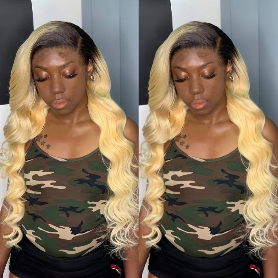 613 Blonde Body Wave Lace Front Wig - Perruques de cheveux humains ombrés blond