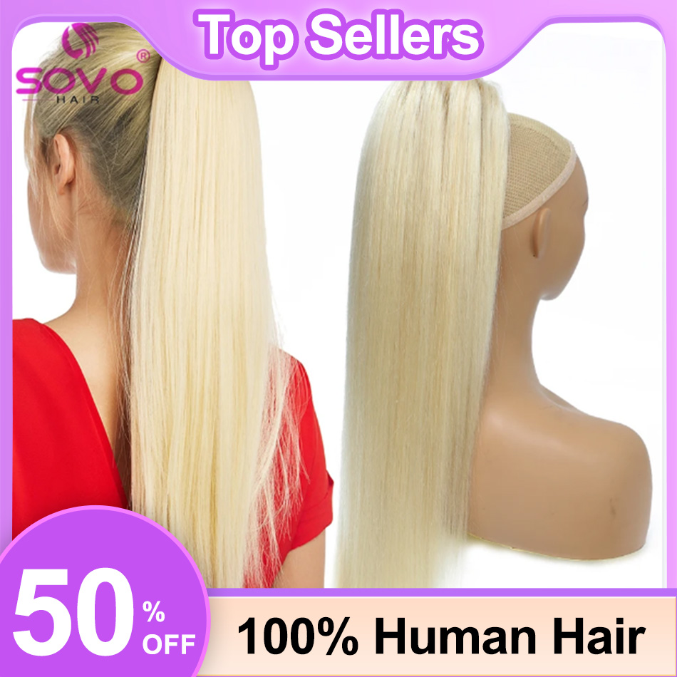 Seamless Clip In Hair Extensions Human Hair - SOVO cordon queue de cheval cheveux