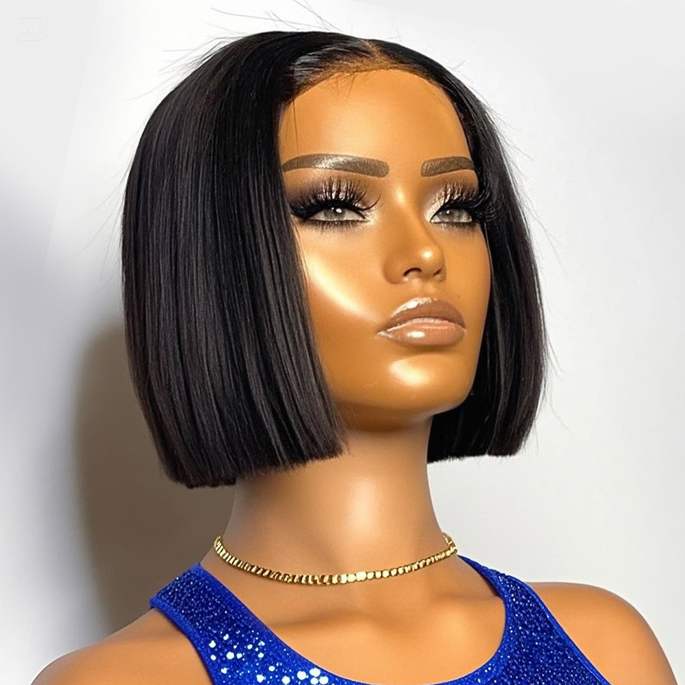 Glueless Wear And Go Human Hair Wig - Perruque 250% Densité Lisse Bob Court