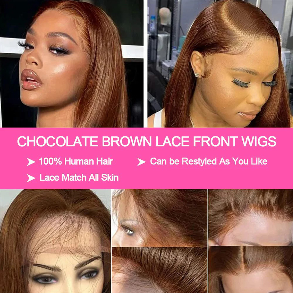 13X4 chocolat brun droite Bob  - Glueless Wear And Go Human Hair Wig avis et prix