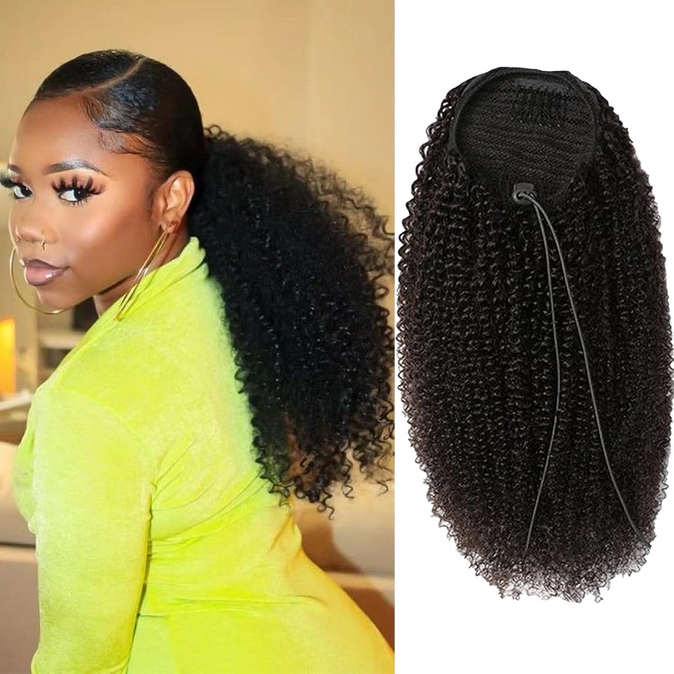 Queue de cheval afro bouclée à - Seamless Clip In Hair Extensions Human Hair avis et prix
