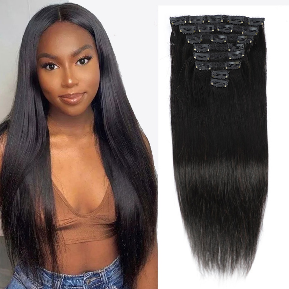 Clip droit naturel dans les Ex - Seamless Clip In Hair Extensions Human Hair avis et prix