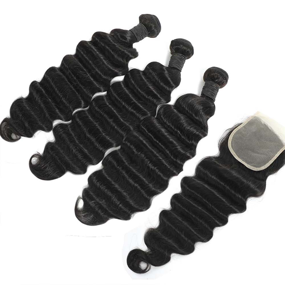Lots de Cheveux Humains Bruts  - Deep Wave 3 Bundles With Closure avis et prix