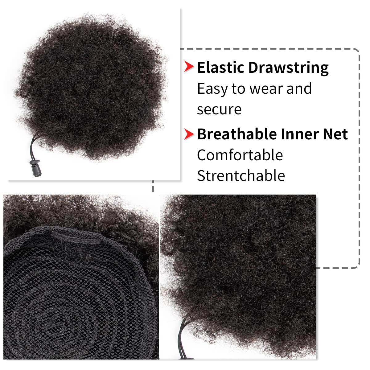 Afro crépus bouffées 100% chev - Drawstring Afro Curly Puff Ponytail avis et prix